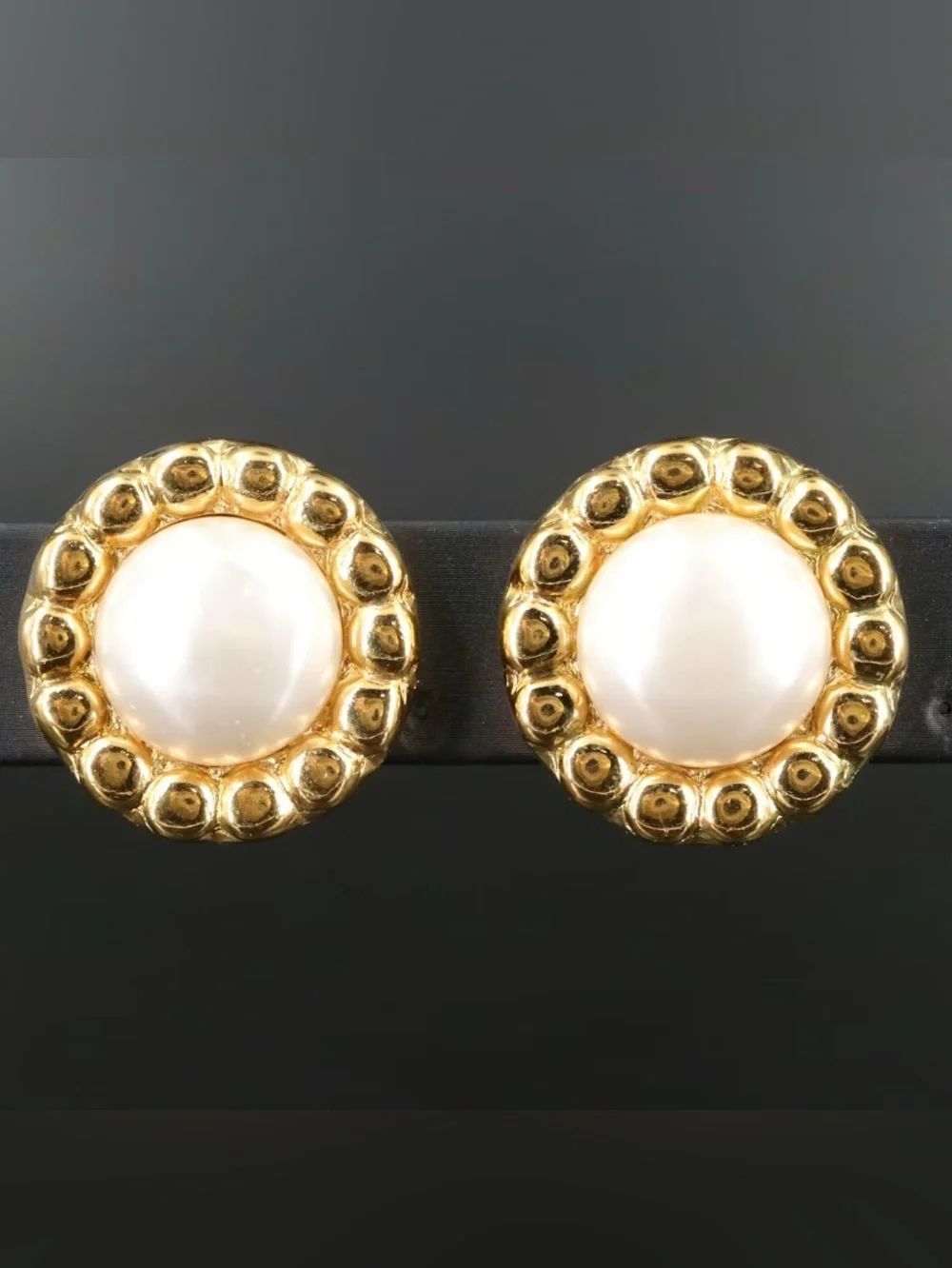 CHANEL Pearl Clip Earrings with Box